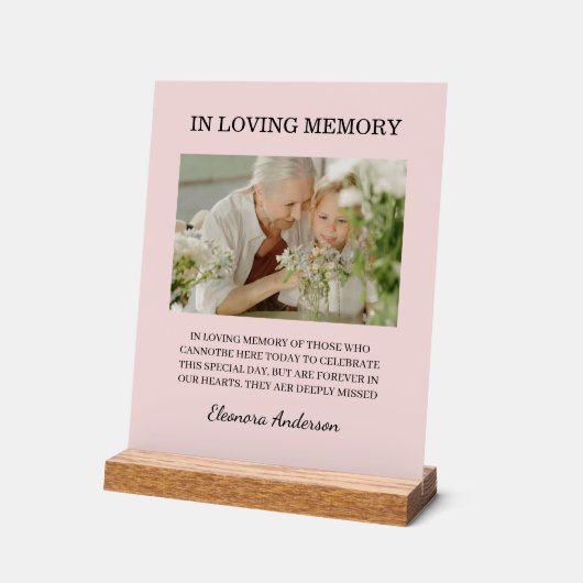 In Loving Memory Photo Wedding Pink Blush アクリルサイン (傾斜)