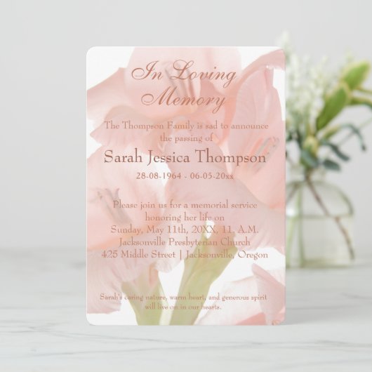 In Loving Memory - Pink Flower Memorial Service 招待状 (スタンド正面)