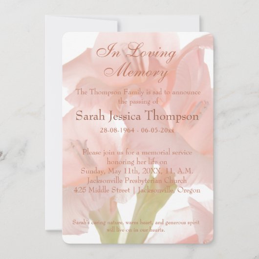 In Loving Memory - Pink Flower Memorial Service 招待状 (正面)