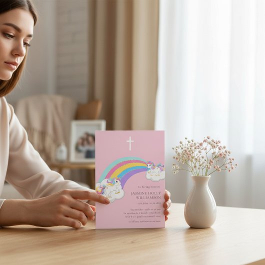 in loving memory pink rainbow childrens funeral  招待状