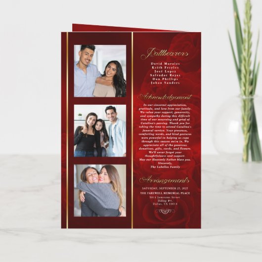 In Loving Memory Red Rose Women's Obituary Program プログラム (裏面)