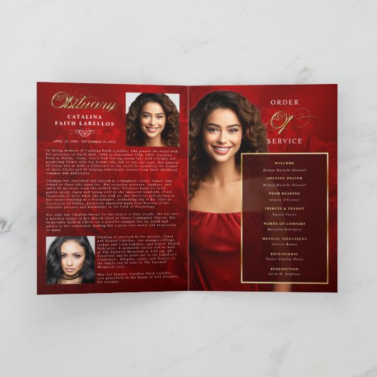 In Loving Memory Red Rose Women's Obituary Program プログラム (内部)