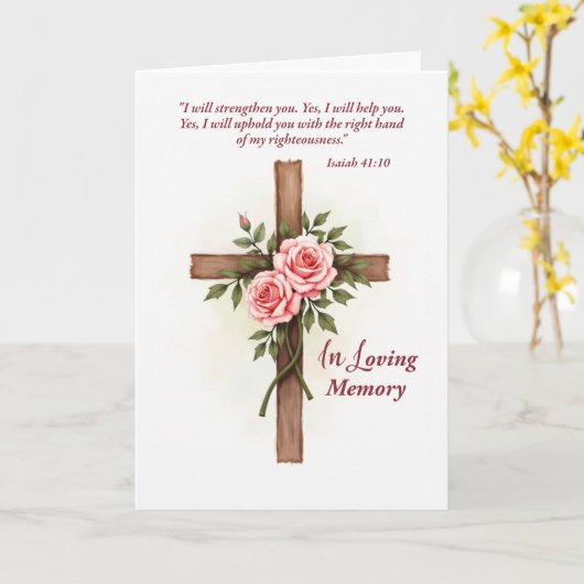 In Loving Memory Religious Sympathy Cross カード (黄色い花)