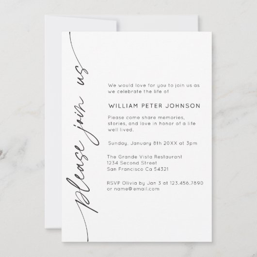 In Loving Memory Remembrance Photo Funeral  招待状 (裏面)