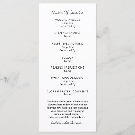 In Loving Memory Simple Photo Funeral Flat Program プログラム (裏面)