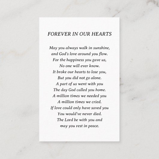 In Loving Memory Simple Photo Funeral Prayer Card 名刺 (裏面)