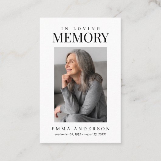 In Loving Memory Simple Photo Funeral Prayer Card 名刺 (正面)