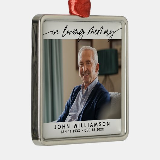 In Loving Memory Simple Script Tribute Photo メタルオーナメント (右)