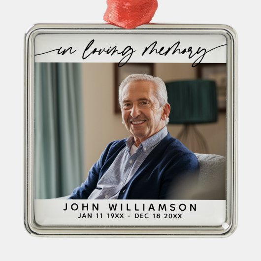In Loving Memory Simple Script Tribute Photo メタルオーナメント (正面)