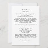 In Loving Memory White Photo Funeral Invitation 招待状 (裏面)