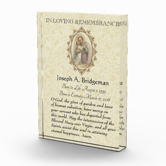 In Loving Remembrance St. Joseph祈りの言葉記念 フォトブロック (右)