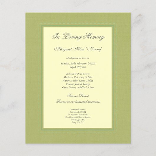 In Memoriam Remembrance Death Notice写真 チラシ (裏面)