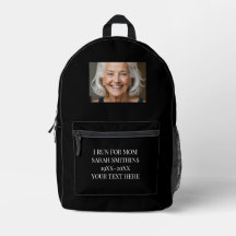 In memory black custom photo text backpack