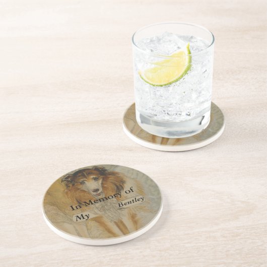 In Memory of-ヴィンテージCollie Dog – あなたの犬の名前 コースター (側面)