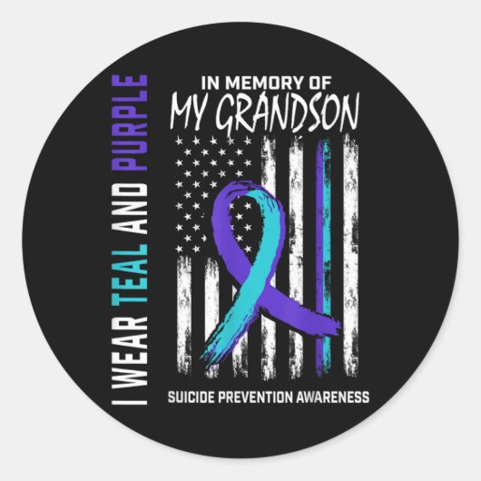 In Memory Of My Grandson Suicide Awareness Prevent ラウンドシール (正面)