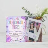 In My誕生日エラパープルディスコ誕生日写真 招待状 (スタンド正面)