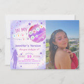 In My誕生日エラパープル誕生日写真 招待状 (正面)