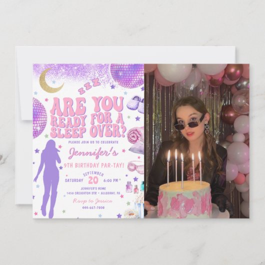 In My誕生日時代パープルスリープバー誕生日写真 招待状 (正面)