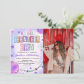 In My10代の若者エラパープルディスコ誕生日写真 招待状 (スタンド正面)