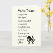 In My Defense – 母おもしろいのためのハッピーバースデー詩 カード (黄色い花)