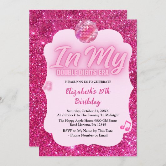 In My Double Digits Era 10th Birthday 招待状 (正面/裏面)