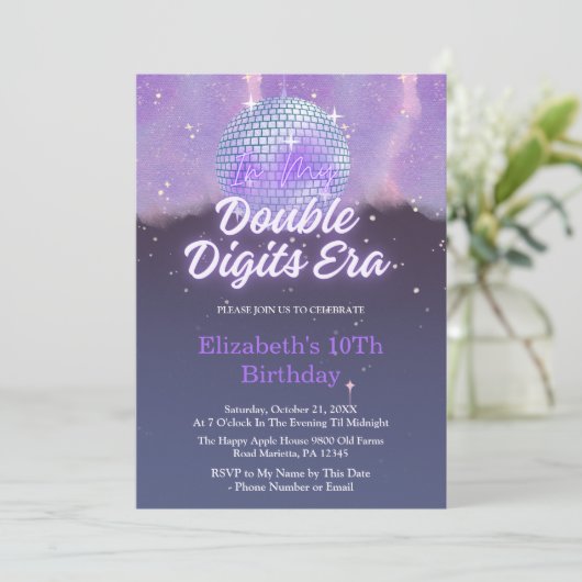 In My Double Digits Era 10th Birthday Disco Ball 招待状 (スタンド正面)