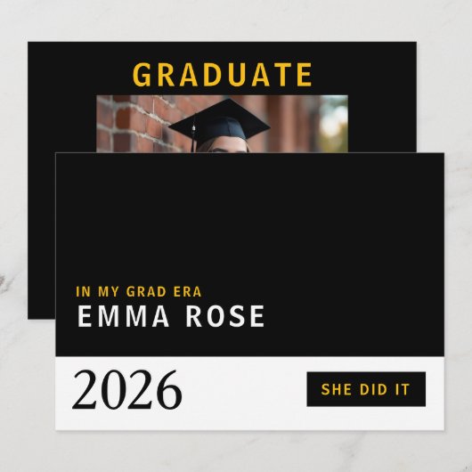 In My Grad Era Black Minimalist Graduation 招待状 (正面/裏面)