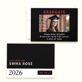 In My Grad Era red Black Minimalist Graduation  招待状