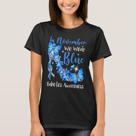 In November We Wear Blue Butterflies Diabetes Awar Tシャツ (正面)