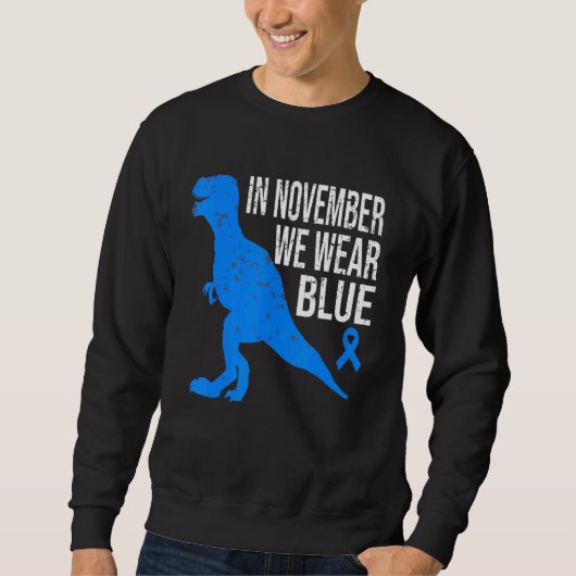 In November We Wear Blue Diabetes Trex Dino Kids T スウェットシャツ (正面)