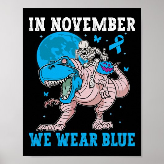 In November We Wear Blue Diabetes Trex Dino Kids T ポスター (正面)