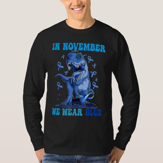 In November We Wear Blue Dinosaur Diabetes Awarene Tシャツ (正面)