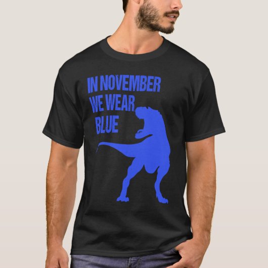 In November We Wear Blue Rex Dinosaur Diabetes Awa Tシャツ (正面)