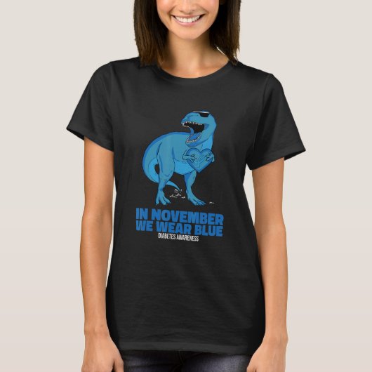 In November We Wear Blue Rex Dinosaurs Diabetes Aw Tシャツ (正面)