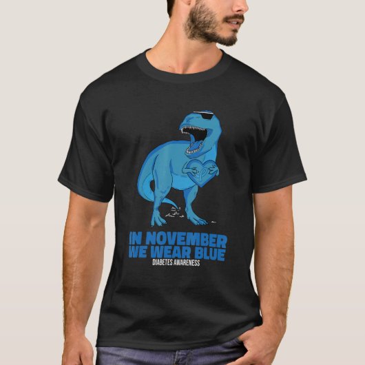 In November We Wear Blue Rex Dinosaurs Diabetes Aw Tシャツ (正面)