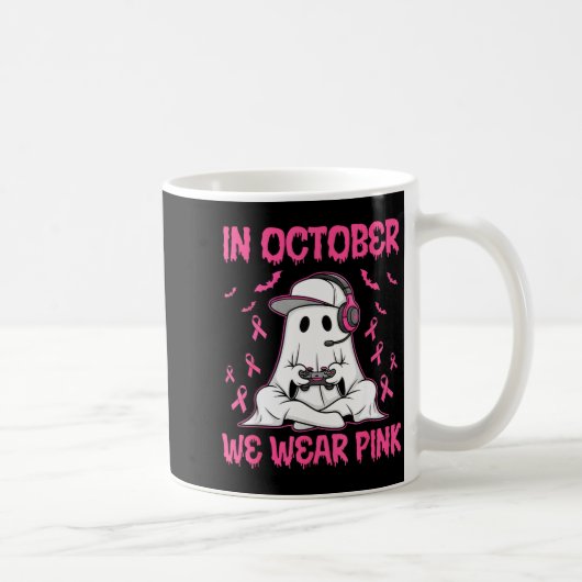 In October We Wear Nk Breast Cancer Gaming Ghost Y コーヒーマグカップ (右)