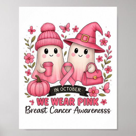 In October We Wear Nk Cute Ghost Breast Cancer Awa ポスター (正面)