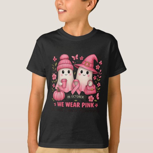 In October We Wear Nk Cute Ghost Breast Cancer Awa Tシャツ (正面)