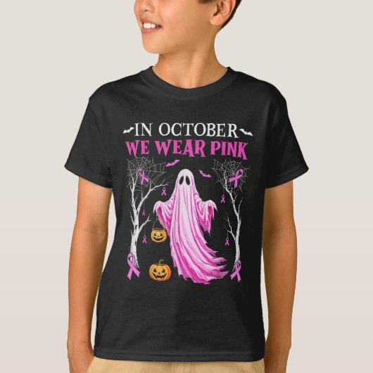 In October We Wear Nk Ghost Boo Breast Cancer Wome Tシャツ (正面)