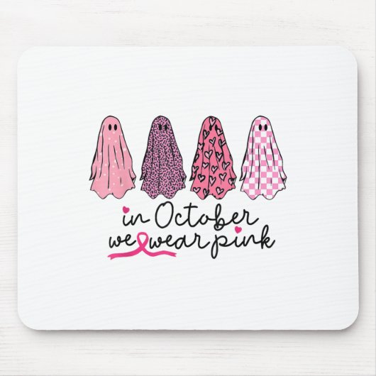 In October We Wear Nk Ghost Boo Halloween Breast C マウスパッド (正面)