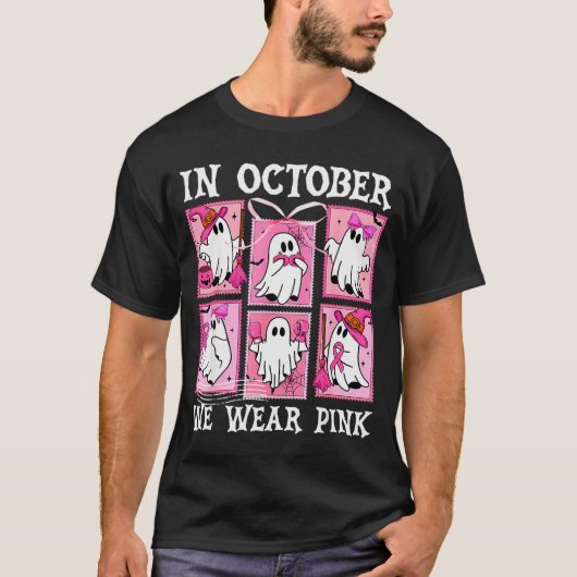 In October We Wear Nk Ghost Breast Cancer Hallowee Tシャツ (正面)