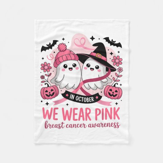 In October We Wear Nk Ghost Witch Breast Cancer Aw フリースブランケット (正面)