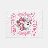 In October We Wear Nk Halloween Breast Cancer Awar フリースブランケット (正面(横))
