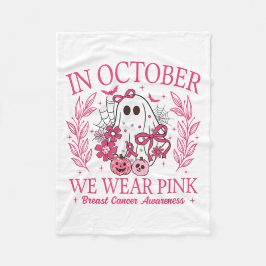 In October We Wear Nk Halloween Breast Cancer Awar フリースブランケット (正面)