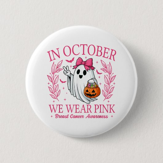 In October We Wear Nk Halloween Breast Cancer Awar 缶バッジ (正面)