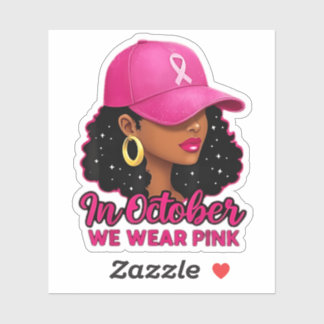 in October We Wear Pink Black Women Breast Cancer シール