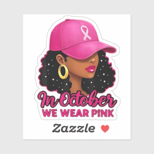 in October We Wear Pink Black Women Breast Cancer  シール (シート)