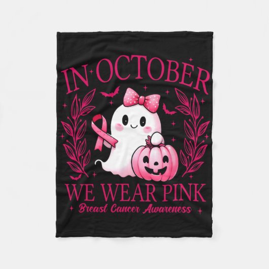 In October We Wear Pink – Breast Cancer Awareness  フリースブランケット (正面)
