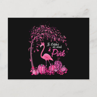 In October We Wear Pink Flamingo Breast Cancer Awa 案内ポストカード