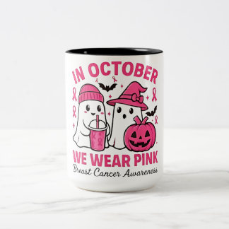 in October We Wear Pink Ghost Breast Cancer Awaren ツートーンマグカップ